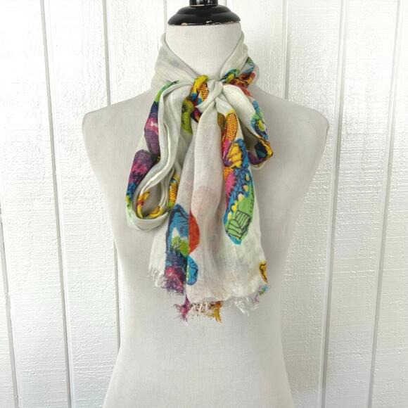 Colorful Butterfly Print Lightweight Boho Scarf Fairycore Rectangle Wrap Shawl - Picture 5 of 5